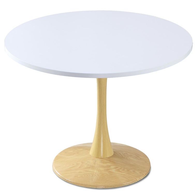 Table à manger ronde bois blanc et chêne clair Kandra - Photo n°1