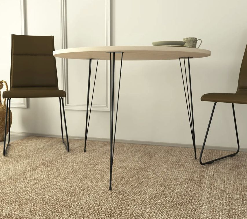 Table à manger ronde bois blanchi et pieds en forme d'épingles acier noir Kizone 90 cm - Photo n°4