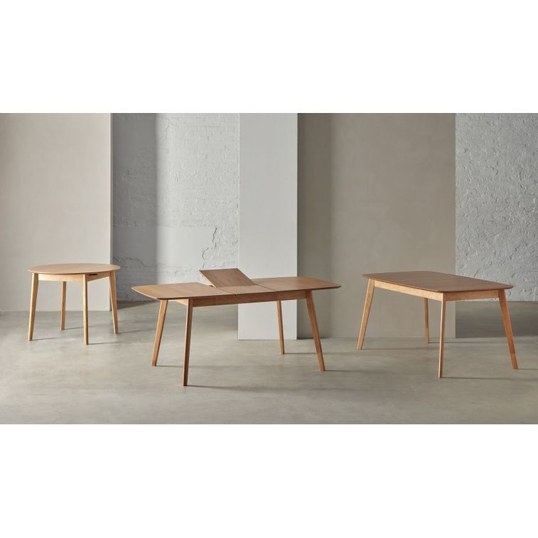 Table à manger ronde bois d'hévéa avec placage chêne Askin 100 cm - Photo n°5