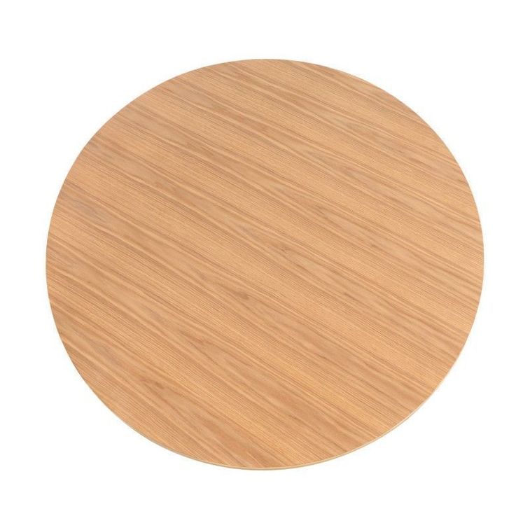 Table à manger ronde bois d'hévéa avec placage chêne et pieds laqué blanc Alino 120 cm - Photo n°2