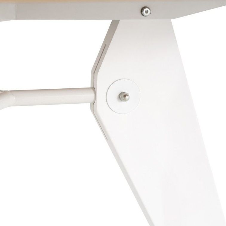 Table à manger ronde bois d'hévéa avec placage chêne et pieds laqué blanc Alino 120 cm - Photo n°4