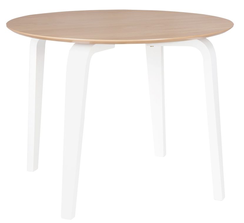 Table à manger ronde bois d'hévéa avec placage chêne et pieds laqué blanc Kika 100 cm - Photo n°1