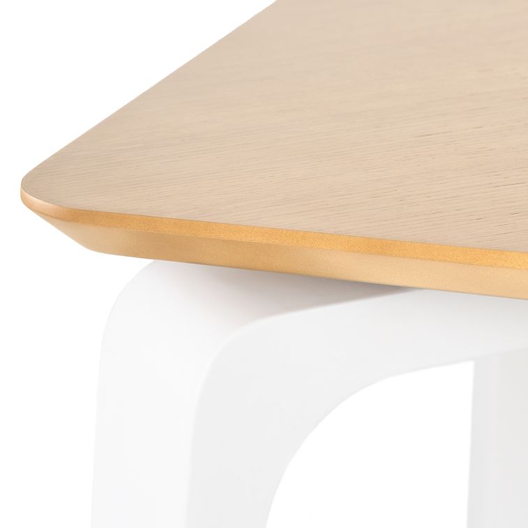 Table à manger ronde bois d'hévéa avec placage chêne et pieds laqué blanc Kika 100 cm - Photo n°2