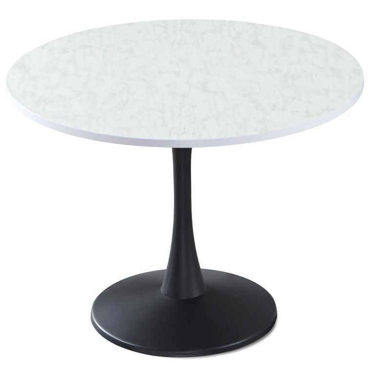 Table à manger ronde bois effet marbre et métal noir Kandra - Photo n°1