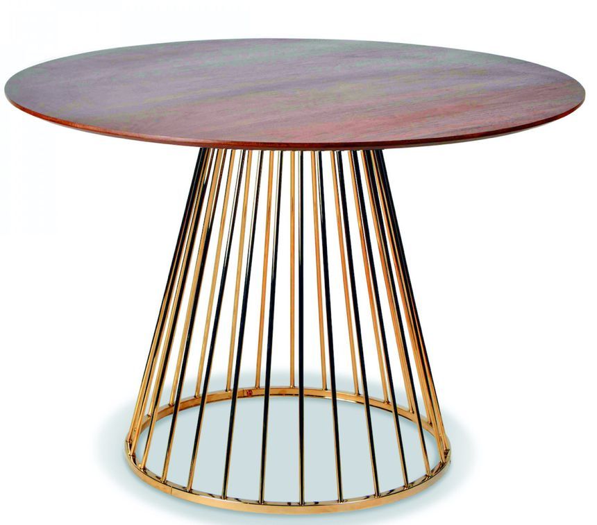 Table à manger ronde bois et pieds métal doré Caesar 110 cm - Photo n°1