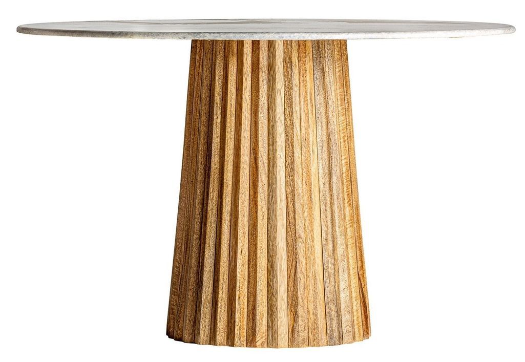 Table à manger ronde bois plissé et marbre 120 cm José Manuel Ferrero d’Estudi - Photo n°2