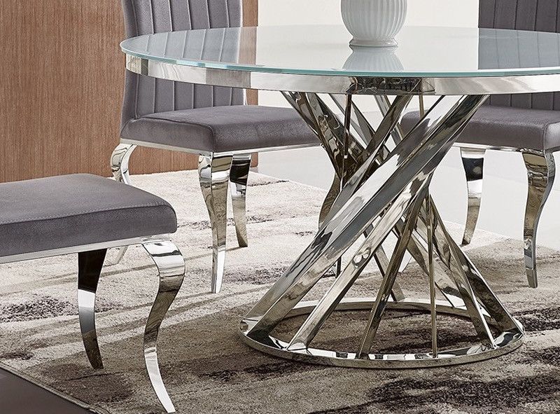 Table à manger ronde design acier chromé et verre trempé Boza 130 cm - Photo n°3