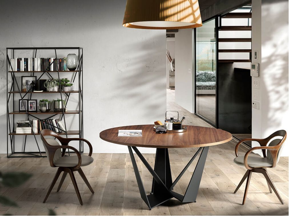 Table à manger ronde design bois noyer et pieds acier noir Bazika 120 cm - Photo n°3