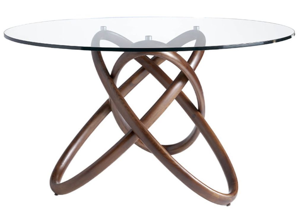 Table à manger ronde design en bois couleur noyer et verre transparent Artista - Photo n°1