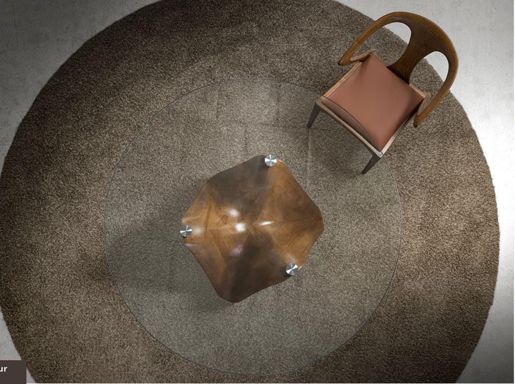 Table à manger ronde design en bois couleur noyer et verre transparent Kantar - Photo n°6