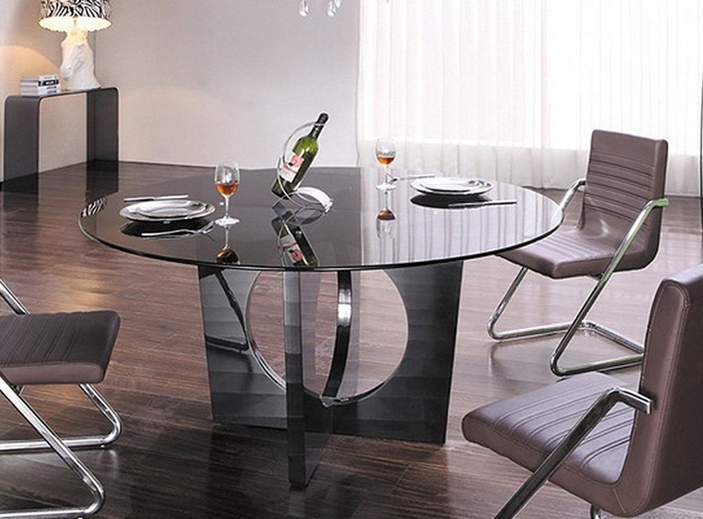 Table à manger ronde design verre trempé gris 150 cm - Photo n°1
