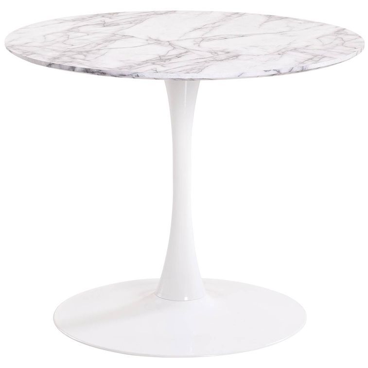 Table à manger ronde effet marbre blanc et pied métal Joanitha - Photo n°1