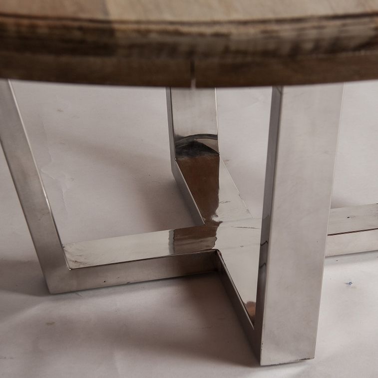 Table à manger ronde manguier massif clair et pieds métal argenté Yko 176 cm - Photo n°4