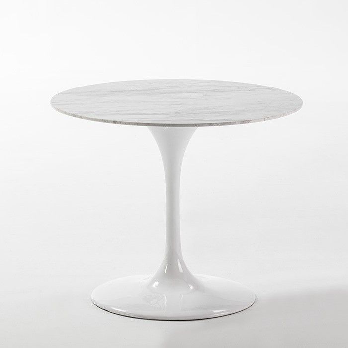 Table à manger ronde marbre blanc Ravies D 90 cm - Photo n°1
