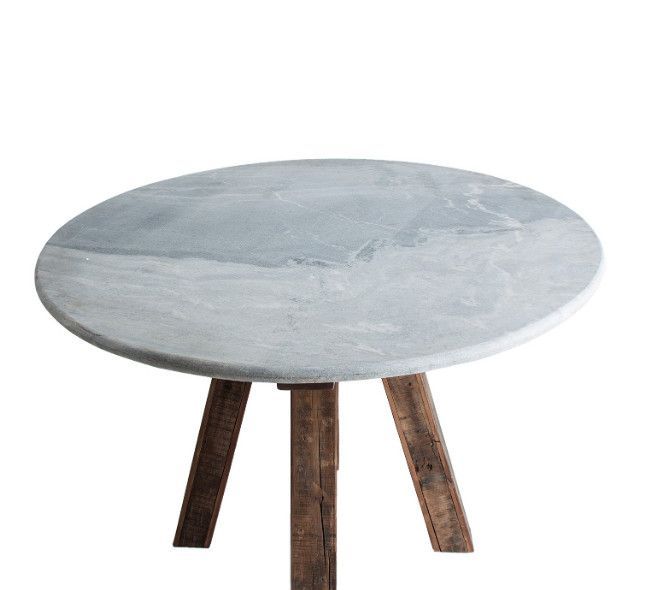 Table à manger ronde marbre gris et manguier massif foncé Valentia - Photo n°3