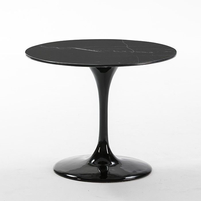 Table à manger ronde marbre noir et fibre de verre Ravies D 90 cm - Photo n°1