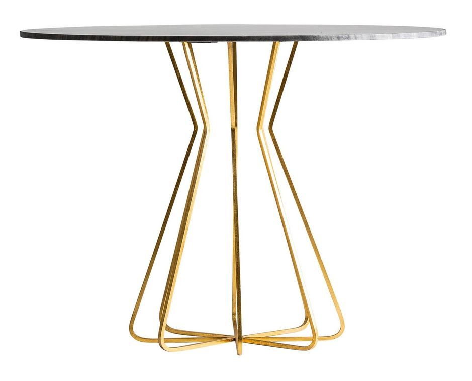 Table à manger ronde marbre noir et pieds métal doré Anato - Photo n°1