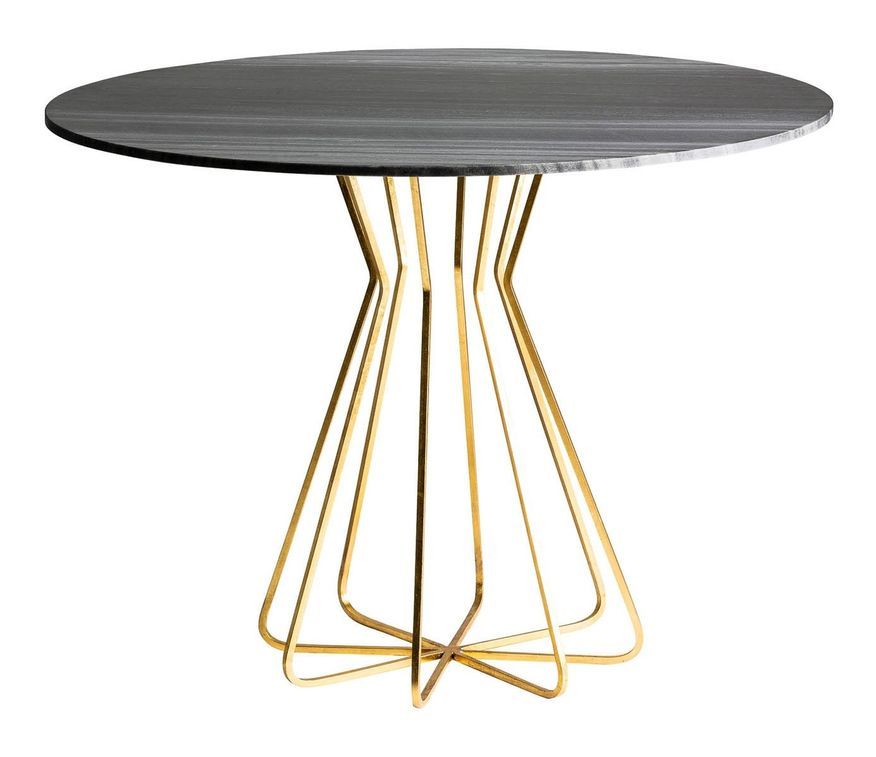 Table à manger ronde marbre noir et pieds métal doré Anato - Photo n°2