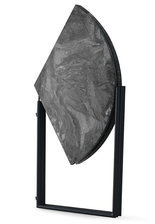 Table à manger ronde pliable bois effet marbre noir et métal noir Sinola 100 cm - Photo n°3