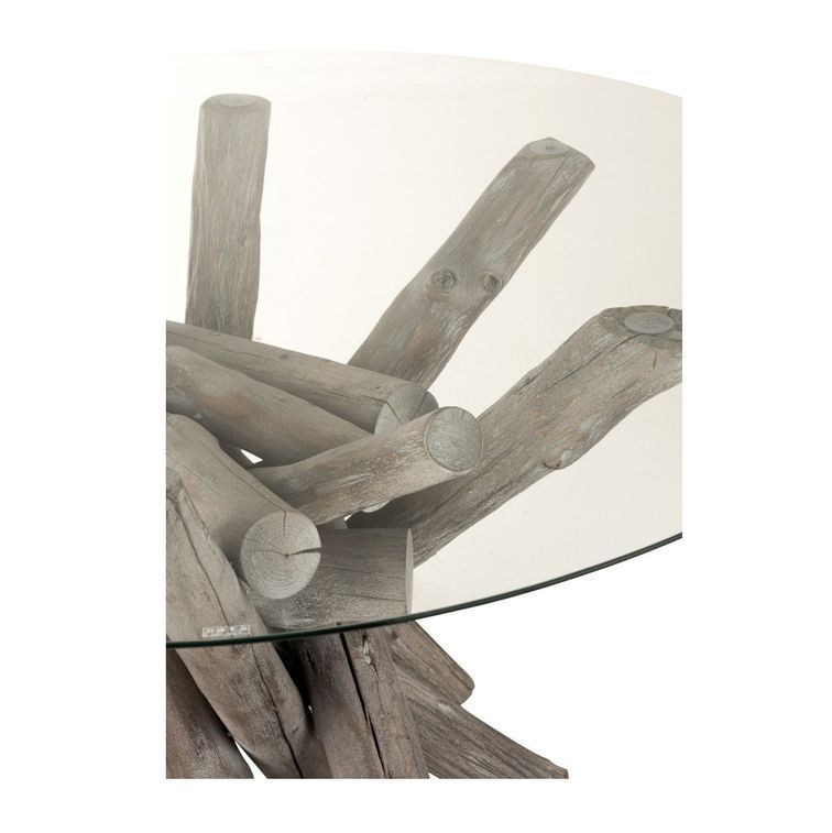 Table à manger ronde verre et bois massif gris Liray 130 cm - Photo n°4