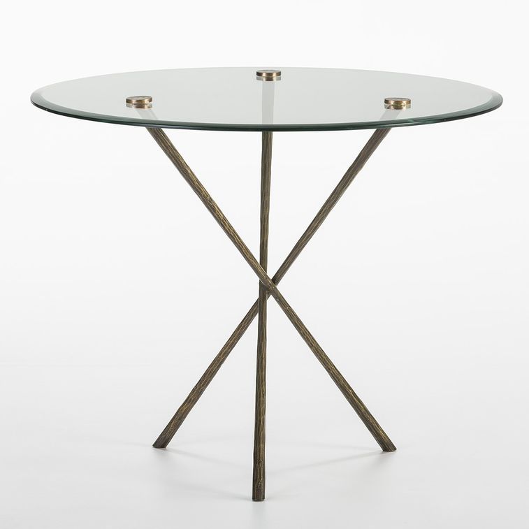 Table à manger ronde verre et pieds métal doré D 90 cm - Photo n°1