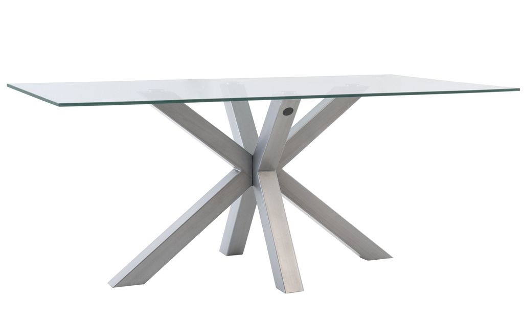 Table à manger verre trempé et pieds métal gris Trikano - 4 tailles - Photo n°1