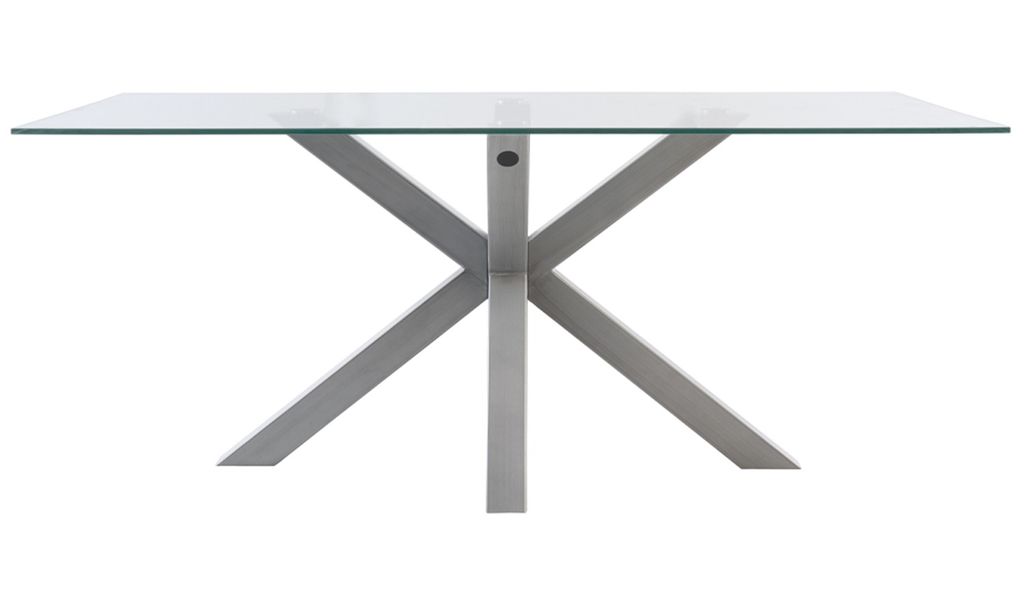Table à manger verre trempé et pieds métal gris Trikano - 4 tailles - Photo n°2