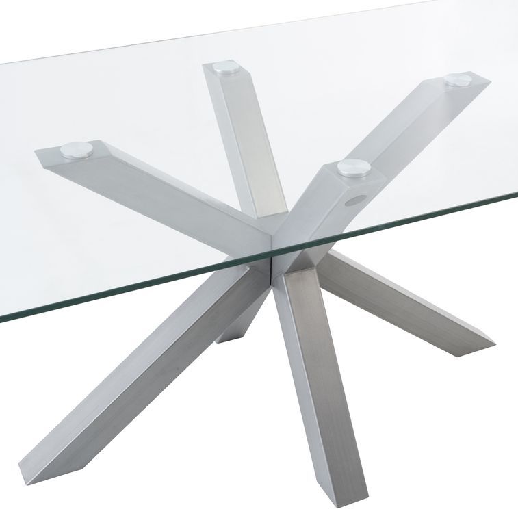 Table à manger verre trempé et pieds métal gris Trikano - 4 tailles - Photo n°3