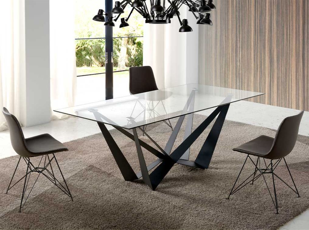 Table à manger verre trempé et pieds métal noir Bazika 200 cm - Photo n°4