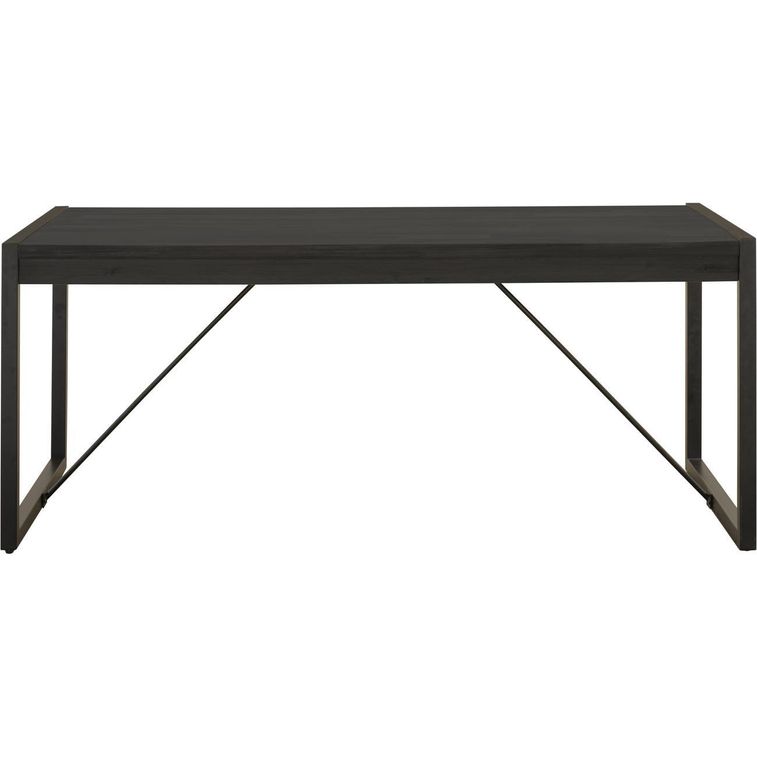 Table à rallonge 180/230 cm 10 places bois massif noir vintage et pieds acier noir Zayane - Photo n°5