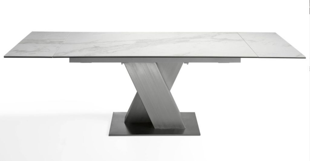 Table à rallonge acier brossé et plateau marbre de porcelaine Futura 170-250 cm - Photo n°4