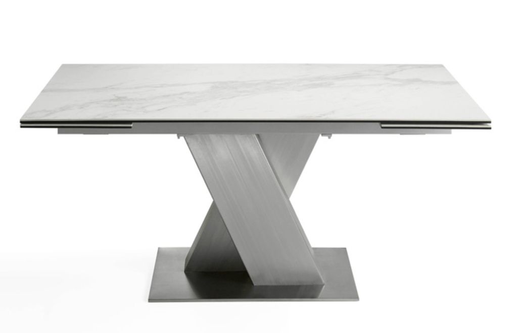 Table à rallonge acier brossé et plateau marbre de porcelaine Futura 170-250 cm - Photo n°2