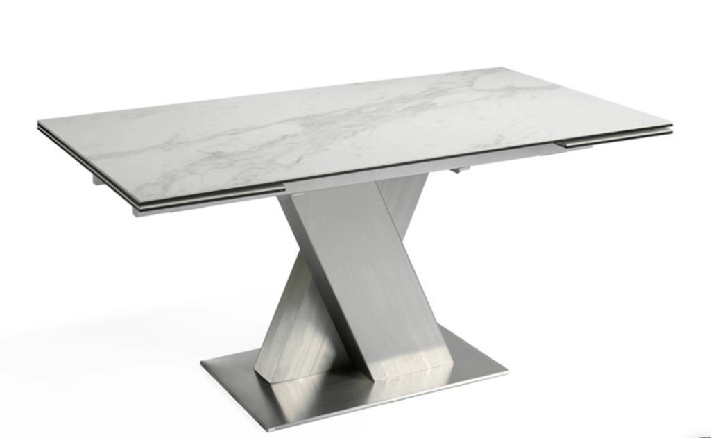 Table à rallonge acier brossé et plateau marbre de porcelaine Futura 170-250 cm - Photo n°3