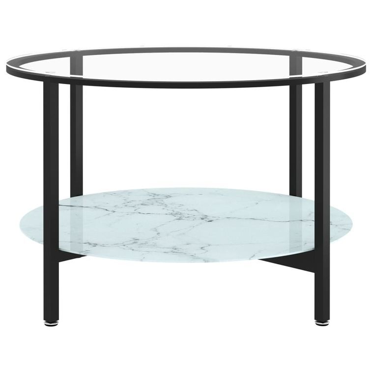 Table à thé Noir et marbre blanc 70 cm Verre trempé - Photo n°3