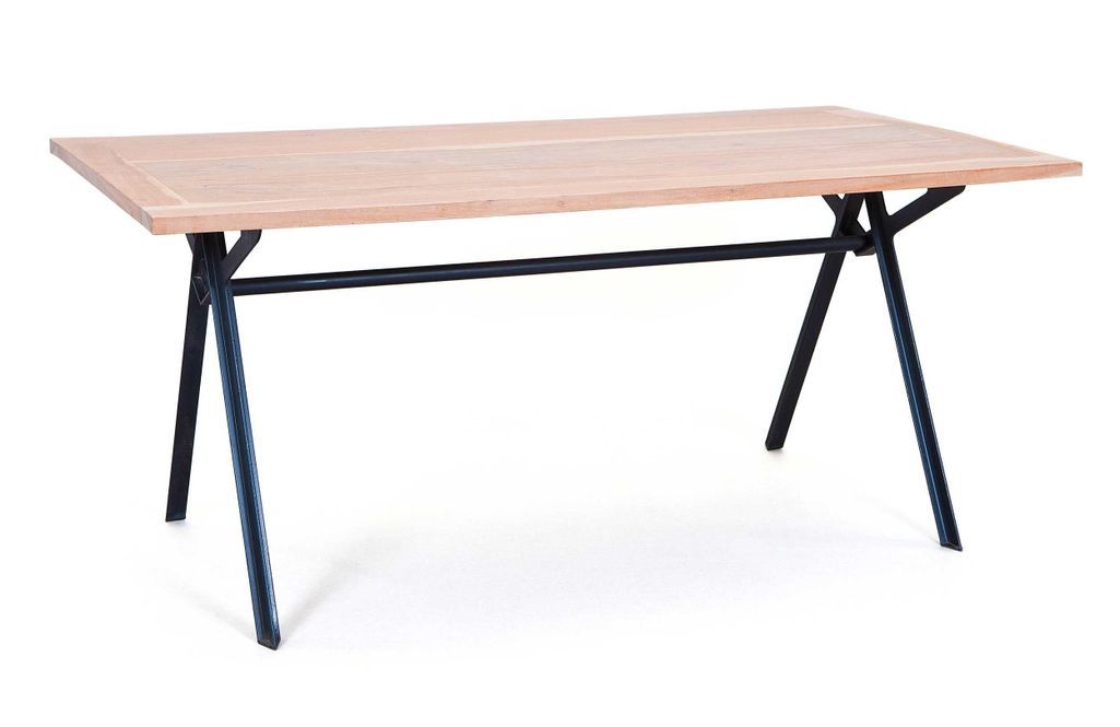 Table acacia massif clair et pieds métal noir Selbi 180 cm - Photo n°1