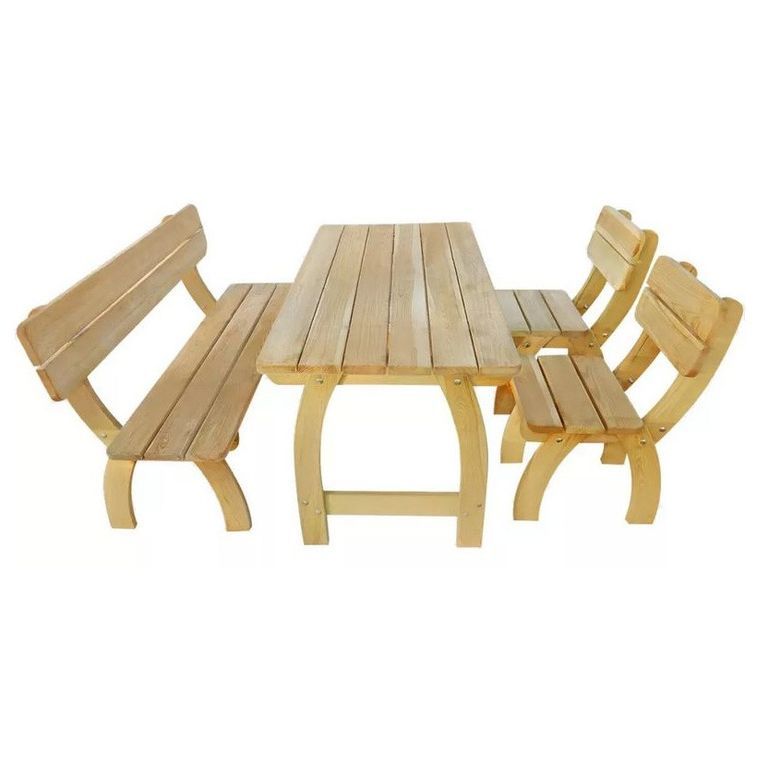 Table avec banc et 2 chaises pin massif clair Liva - Photo n°1