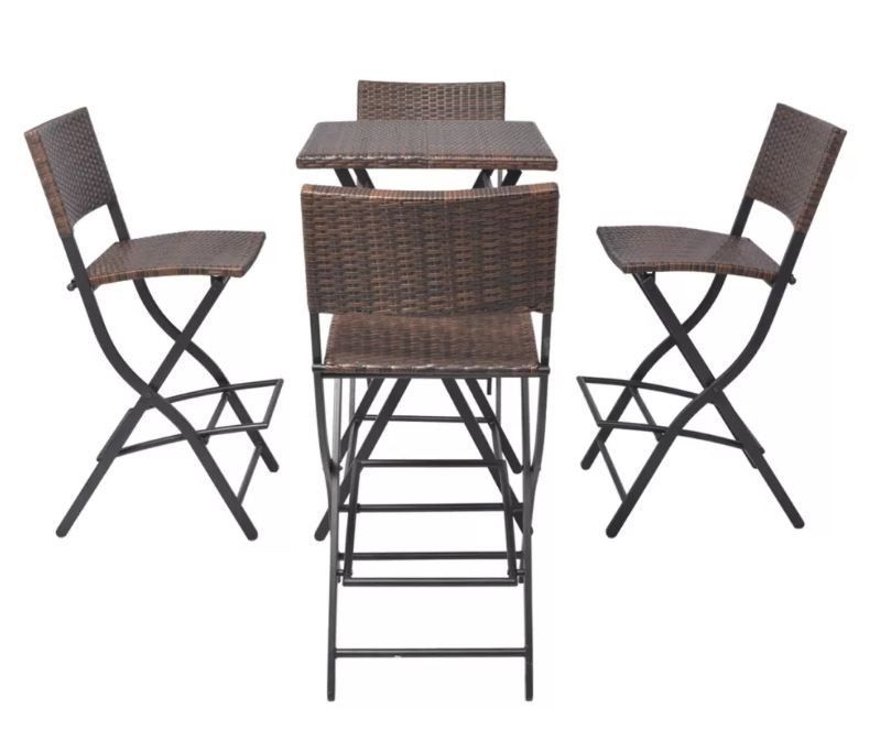 Table bar carrée et 4 chaises de jardin résine tressée marron Klark - Photo n°3