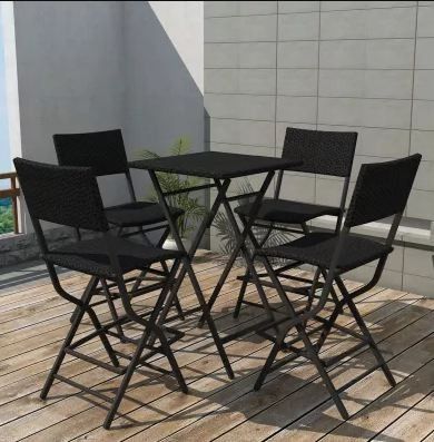 Table bar carrée et 4 chaises de jardin résine tressée noir Klark - Photo n°2