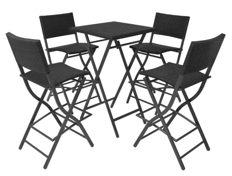 Table bar carrée et 4 chaises de jardin résine tressée noir Klark - Photo n°1