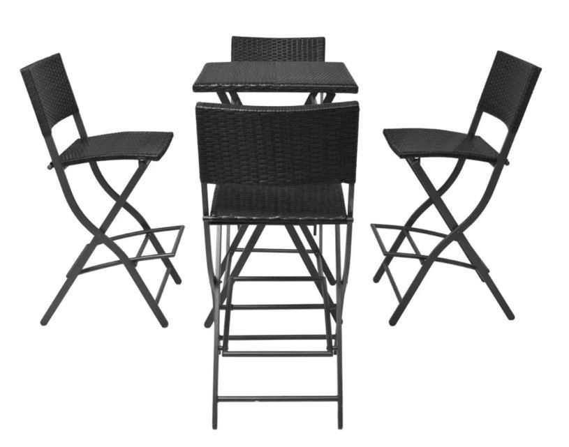Table bar carrée et 4 chaises de jardin résine tressée noir Klark - Photo n°3