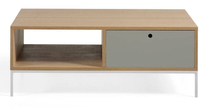 Table basse 1 niche 1 tiroir bois plaqué chêne clair et métal blanc Sandry - Photo n°4
