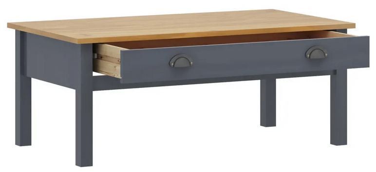 Table basse 1 tiroir pin massif clair et gris Petune 100 cm - Photo n°2