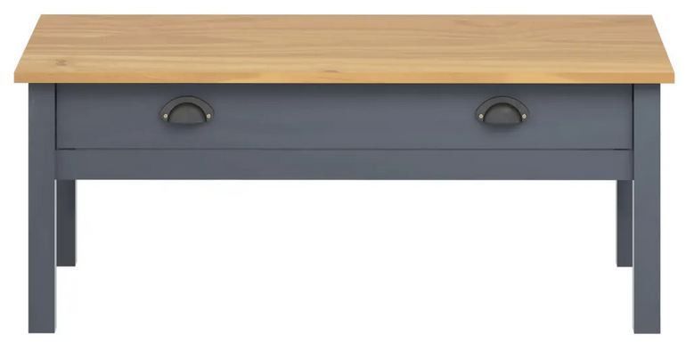 Table basse 1 tiroir pin massif clair et gris Petune 100 cm - Photo n°3