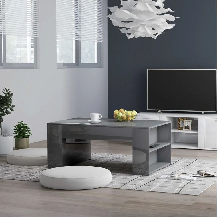 Table basse 2 étagères bois gris brillant Lavozi - Photo n°4