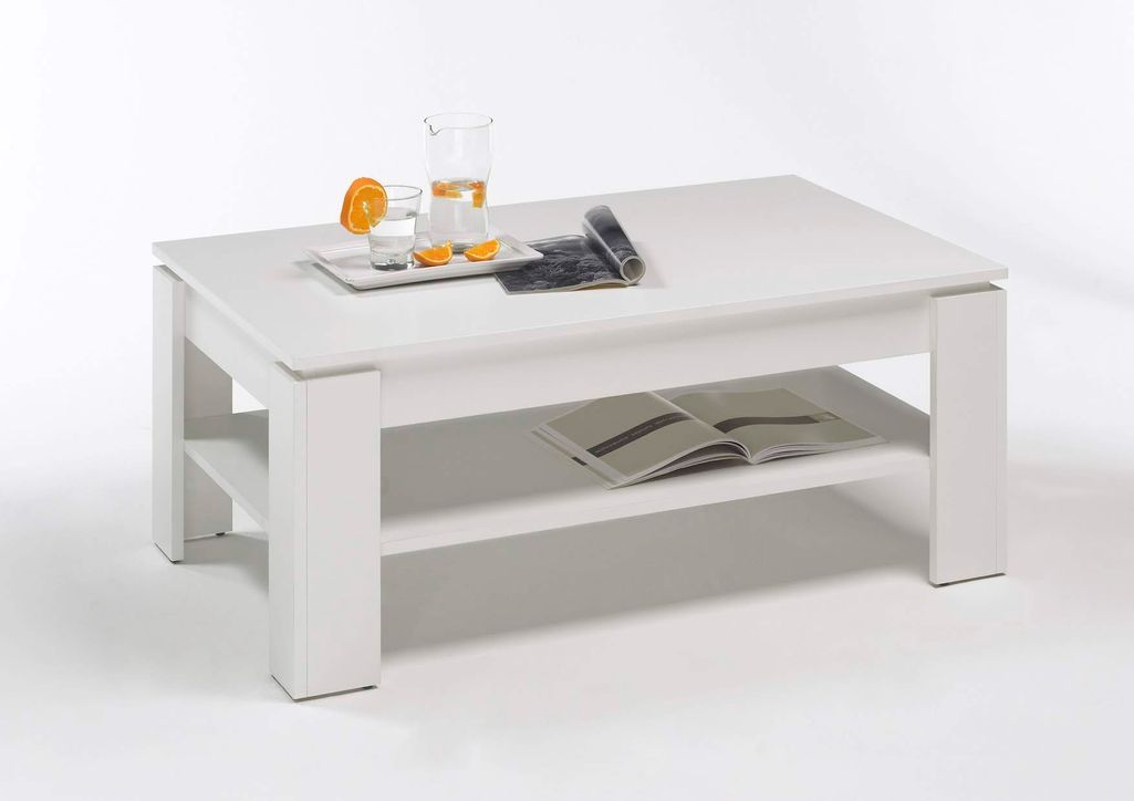 Table basse 2 niveaux blanc mat Koryne L 110 x H 47 x P 65 cm - Photo n°2