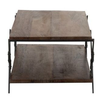 Table basse 2 plateaux bois massif foncé et métal noir Cintee - Photo n°3