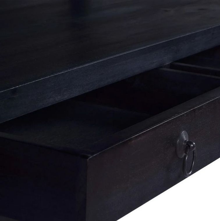 Table basse 2 tiroirs acajou massif noir Futar 90 cm - Photo n°5