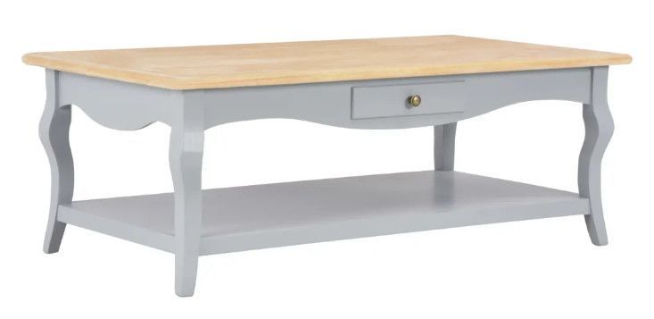 Table basse 2 tiroirs bois clair et pin massif gris Karmen - Photo n°1