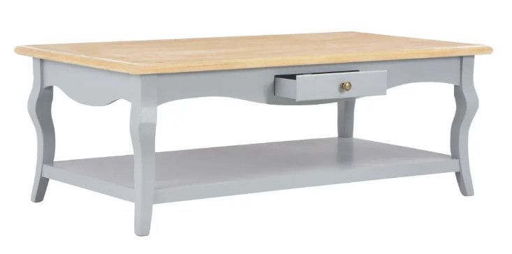 Table basse 2 tiroirs bois clair et pin massif gris Karmen - Photo n°2