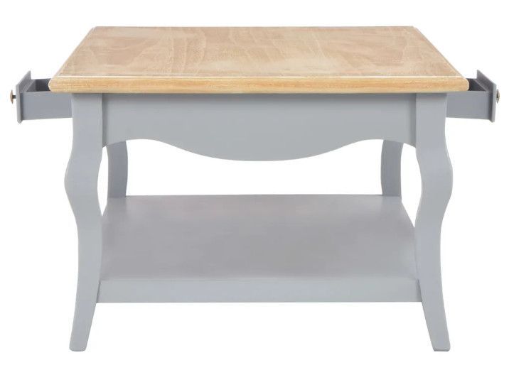Table basse 2 tiroirs bois clair et pin massif gris Karmen - Photo n°5
